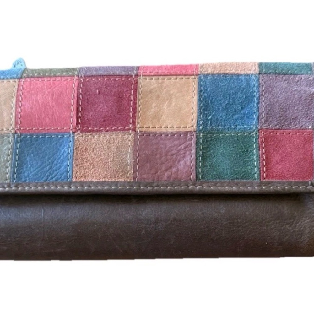 FOSSIL Vintage Multicolor Patchwork Leather Striped Organizer Wallet Brown - Picture 6 of 9